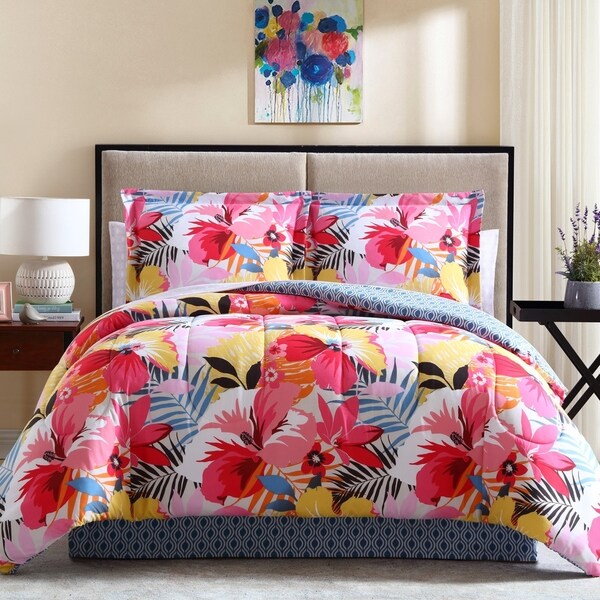 Lemon & Spice Lanai Floral Reversible Bed in A Bag Comforter Set