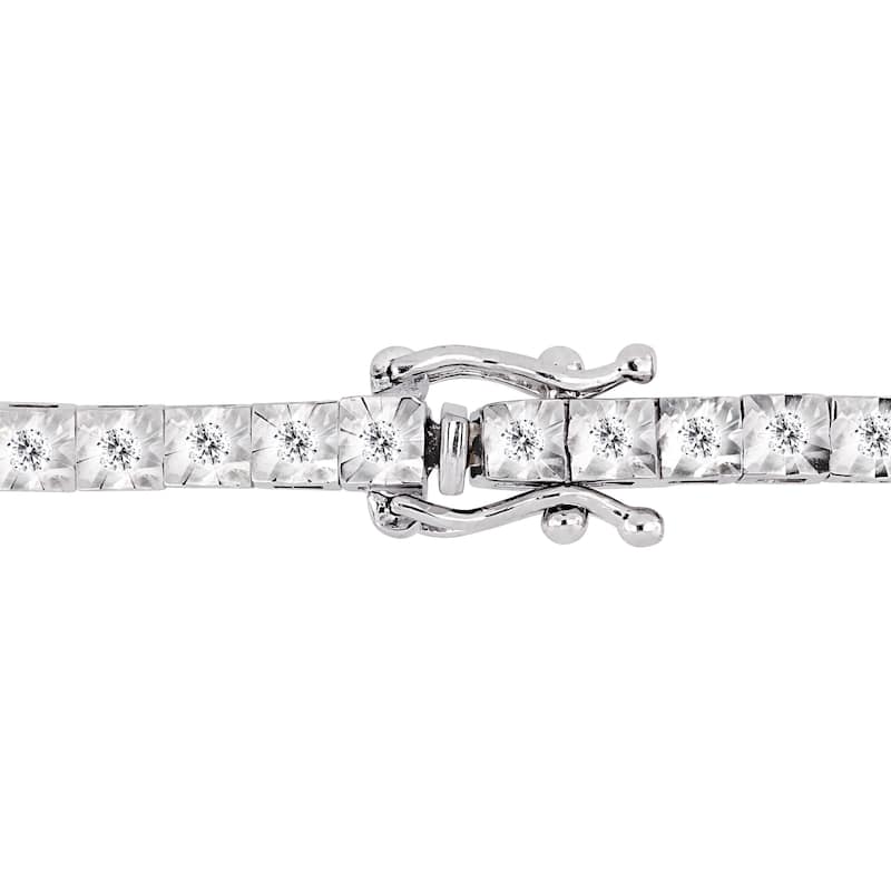 Miadora 18k White Gold 3/5ct TDW Diamond Tennis Bracelet
