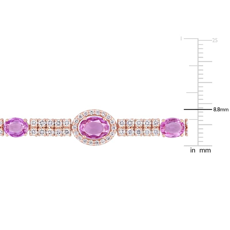 Miadora 14k Rose Gold Pink Sapphire 2-7/8ct TDW Diamond Tennis Halo Stationed Bracelet