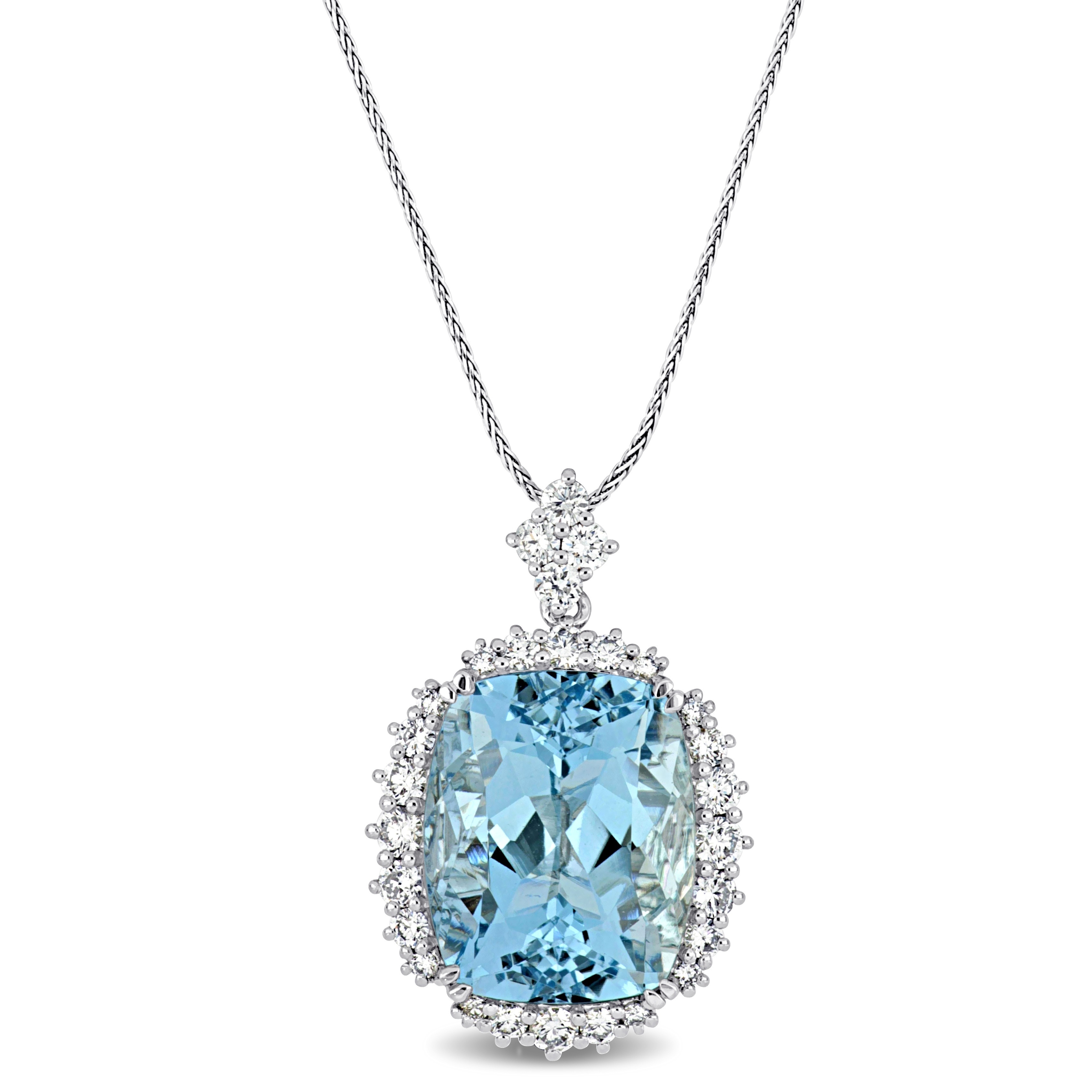 Miadora 14k White Gold Aquamarine & 1 1/10ct TDW Diamond Halo Necklace