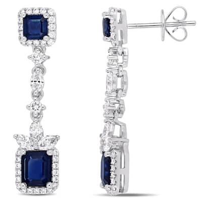 Miadora 14k White Gold Sapphire 1ct TDW Diamond Dangle Earrings
