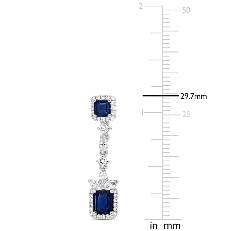 Miadora 14k White Gold Sapphire 1ct TDW Diamond Dangle Earrings