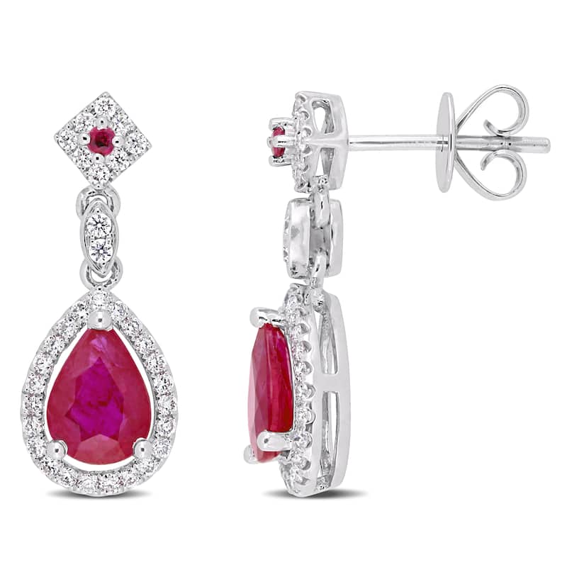 Miadora 14k White Gold Ruby 1/3ct TDW Diamond Drop Earrings