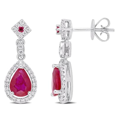 Miadora 14k White Gold Ruby 1/3ct TDW Diamond Drop Earrings