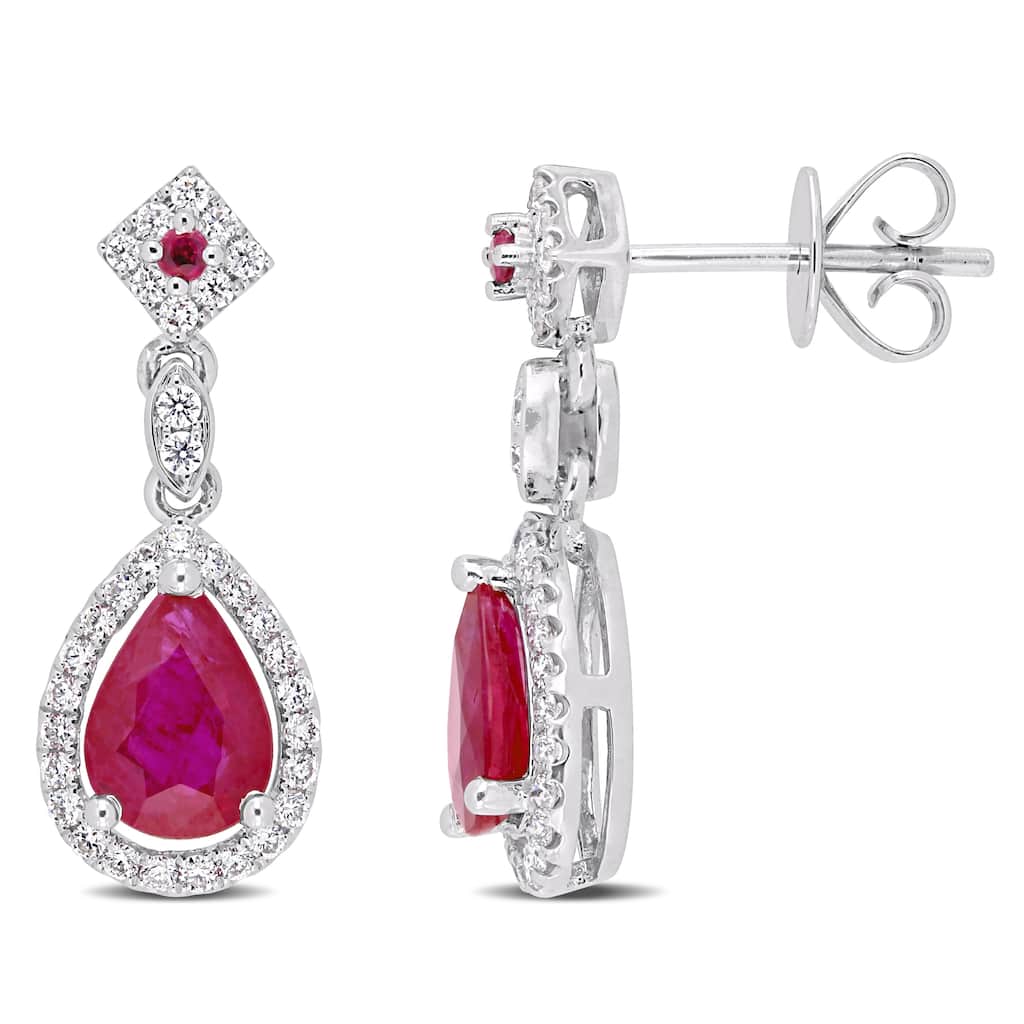 Miadora 14k White Gold Ruby 1/3ct TDW Diamond Drop Earrings