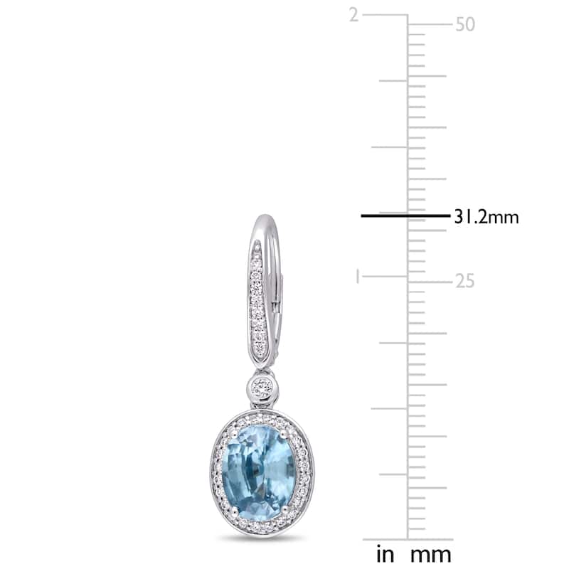 Miadora 14k White Gold 3/4ct TDW Diamond and Blue Zircon Halo Dangle Earrings