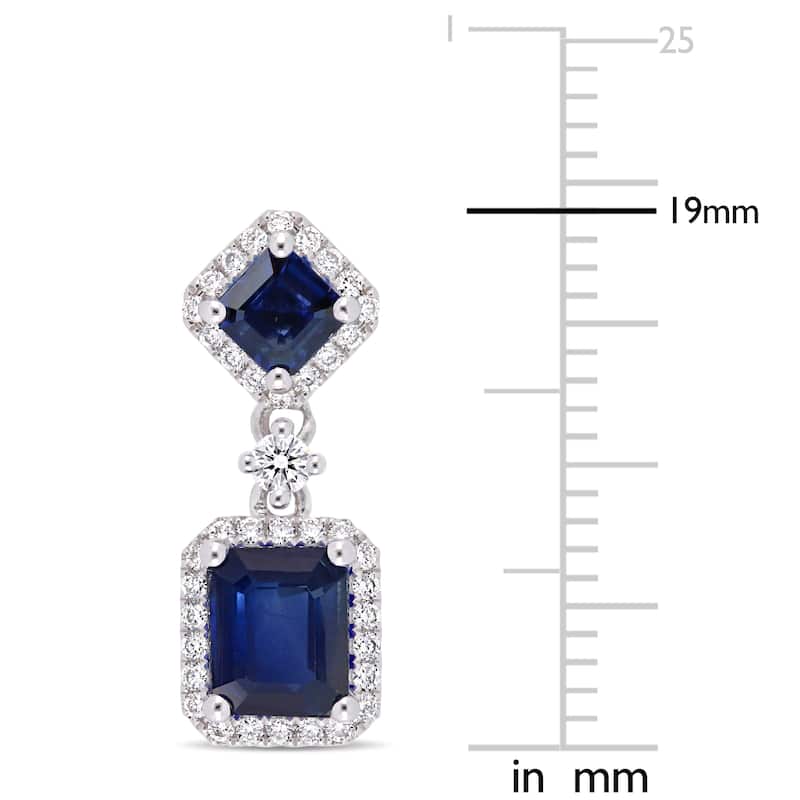 Miadora 14k White Gold Blue Sapphire 3/8ct TDW Diamond Halo Dangle Earrings