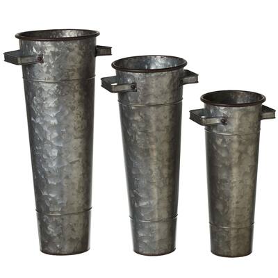 3 pc. set. Tall Galvanized Stem Vase.