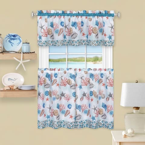 Coastal Tier and Valance Window Curtain Set - Blue