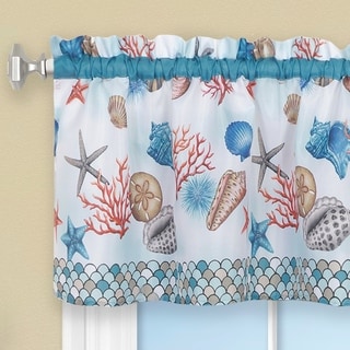 Details about   Colordrift Seascape Coral Cream Beach Nautical Seashells Valance & Tiers Set NWT