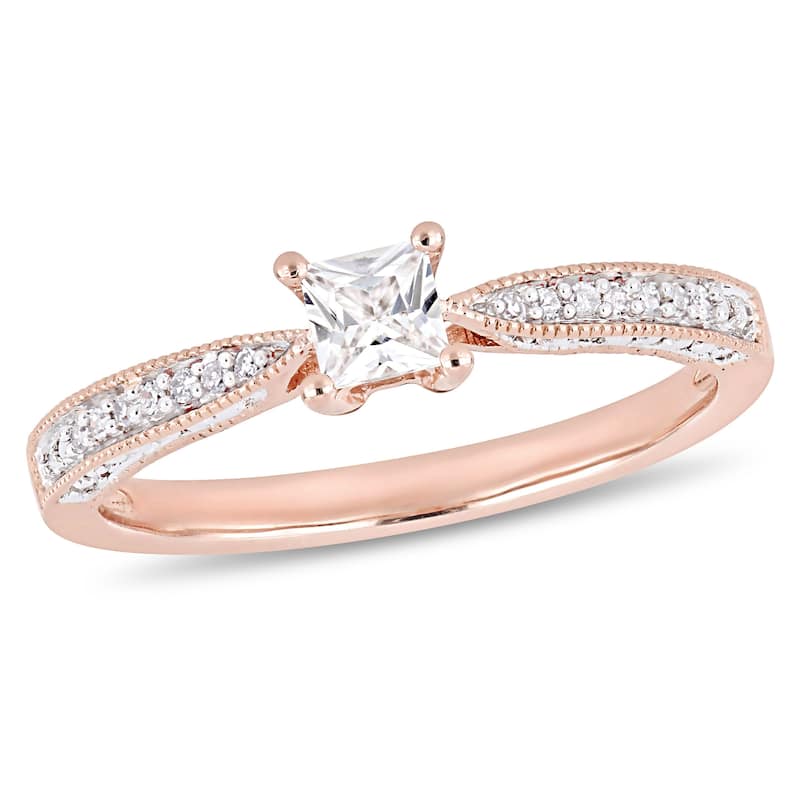 Miadora Rose Plated Sterling Silver Created White Sapphire Diamond Engagement Ring