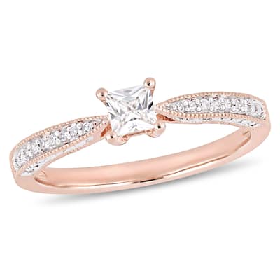 Miadora Rose Plated Sterling Silver Created White Sapphire Diamond Engagement Ring