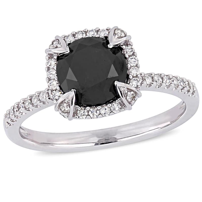Miadora 10k White Gold 2ct TDW Black and White Diamond Halo Engagement Ring