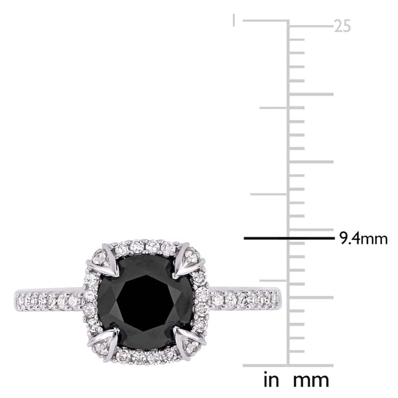 Miadora 10k White Gold 2ct TDW Black and White Diamond Halo Engagement Ring