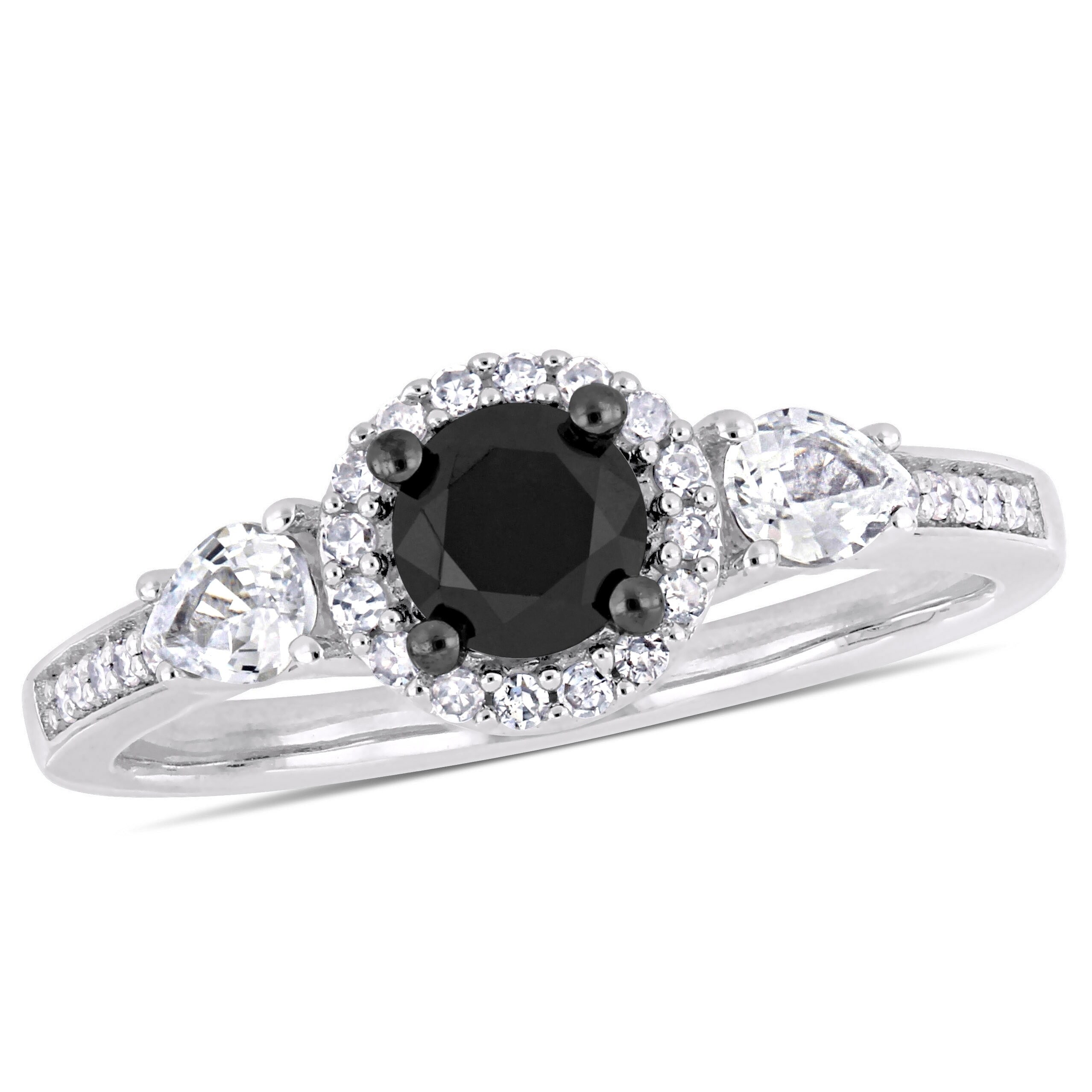 Miadora 10k White Gold with Black Rhodium 5/8ct TDW Black & White Diamond White Sapphire Ring