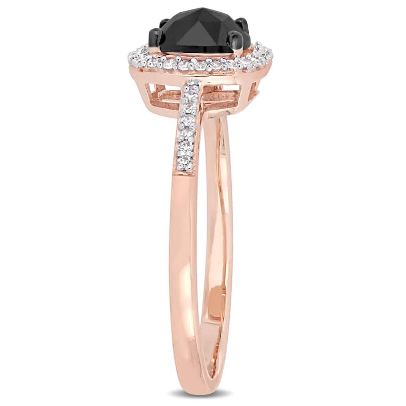 Miadora 14k Rose Gold with Black Rhodium 1ct TDW Black & White Diamond Halo Engagement Ring