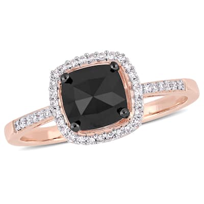 Miadora 14k Rose Gold with Black Rhodium 1ct TDW Black & White Diamond Halo Engagement Ring