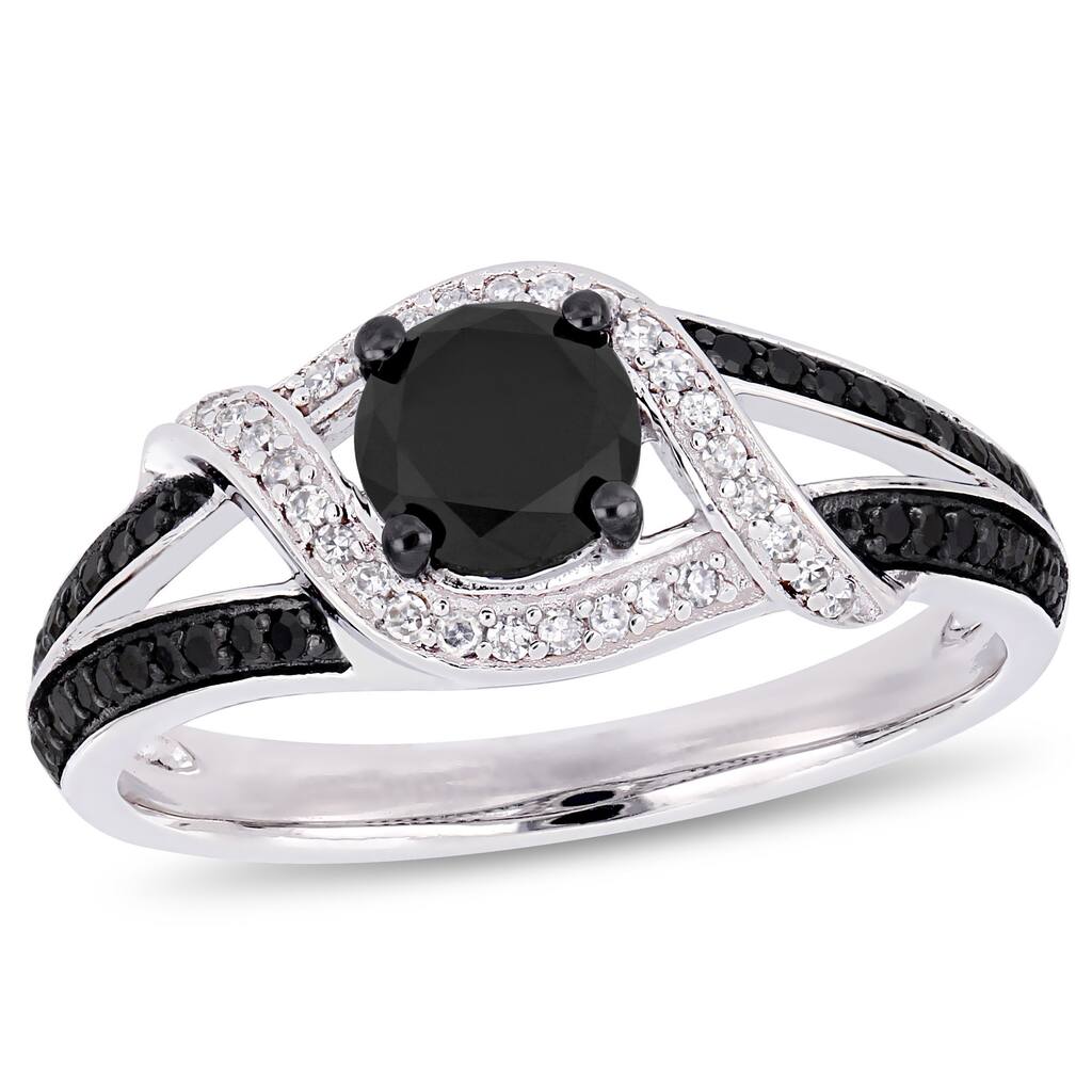Miadora 10k White Gold with Black Rhodium 1ct TDW Black & White Diamond Split Shank Ring