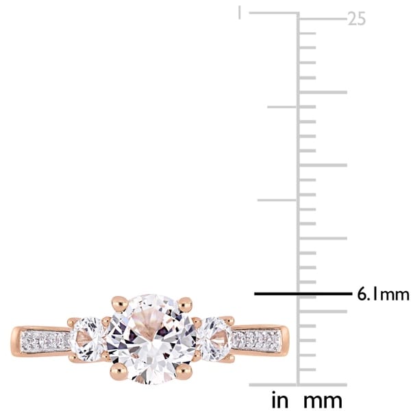 3-Stone Created White Sapphire and Diamond Engagement in 10k Rose Gold by Miadora
