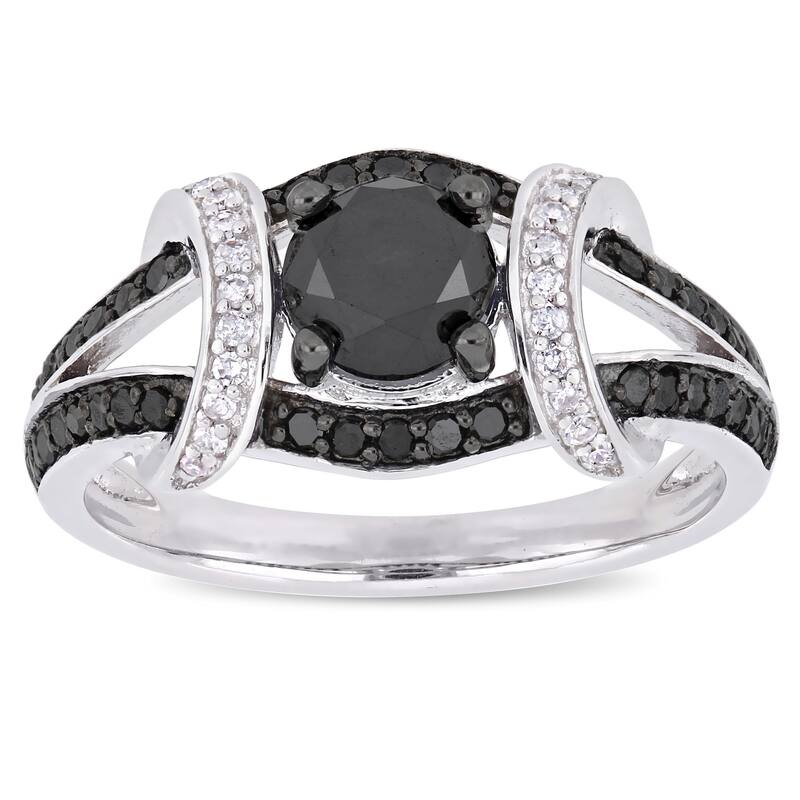 Miadora 10k White Gold with Black Rhodium 1-3/8ct TDW Black & White Diamond Split Shank Ring