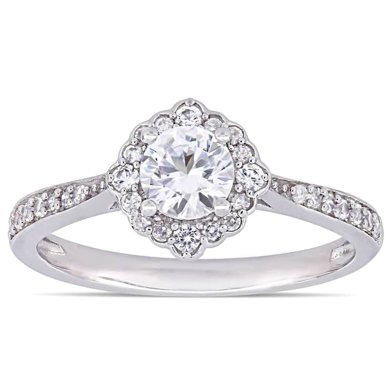 Miadora 10k White Gold Created White Sapphire & 1/10ct TDW Diamond Engagement Ring