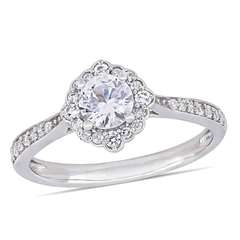 Miadora 10k White Gold Created White Sapphire & 1/10ct TDW Diamond Engagement Ring