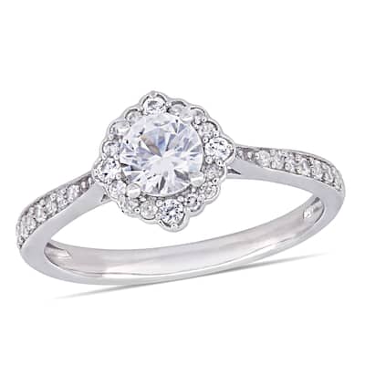 Miadora 10k White Gold Created White Sapphire & 1/10ct TDW Diamond Engagement Ring