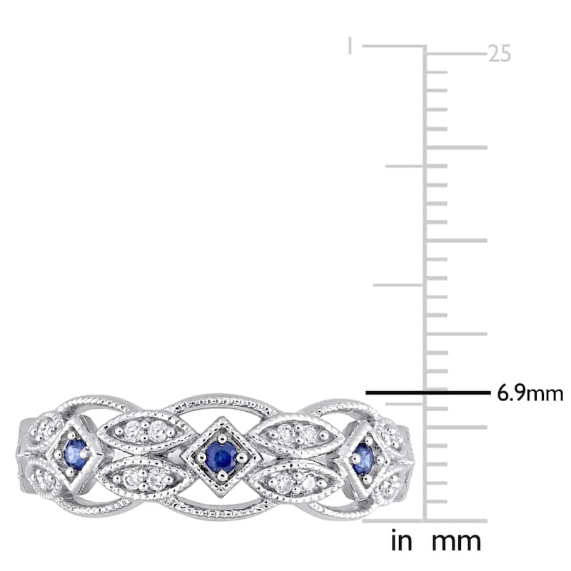 Miadora 10k White Gold Sapphire and 1/8ct TDW Diamond Vintage-Inspired Band