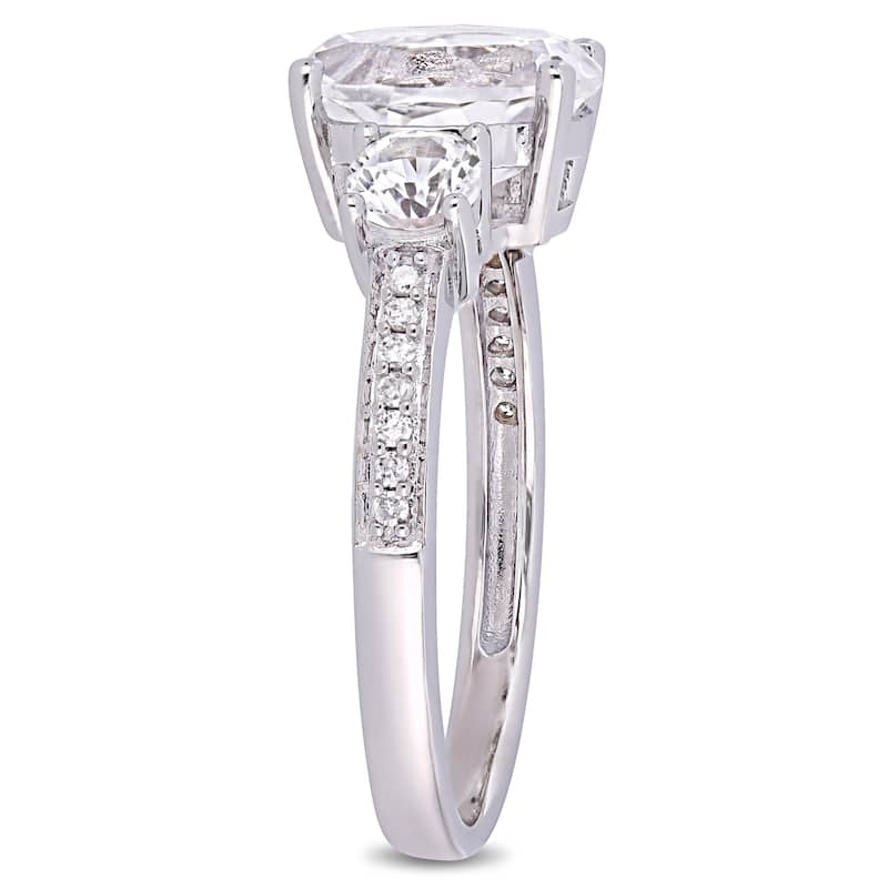 Miadora 10k White Gold Created White Sapphire & Diamond 3-Stone Engagement Ring