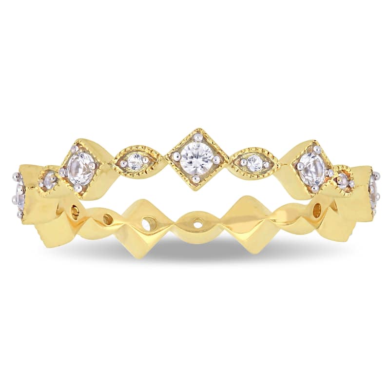 Miadora 10k Yellow Gold Created White Sapphire Stackable Infinity Eternity Band