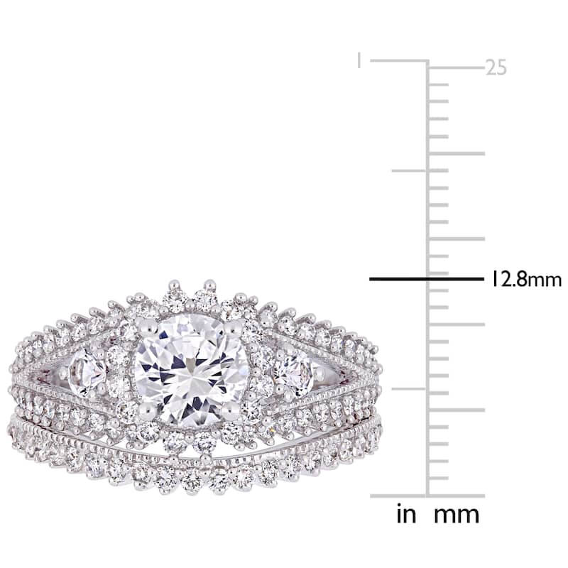 Miadora 10k White Gold Created White Sapphire and 4/5ct TDW Diamond Bridal Ring Set