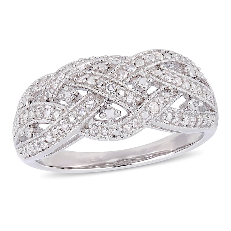 Miadora Sterling Silver 1/4ct TDW Diamond Crossover Ring