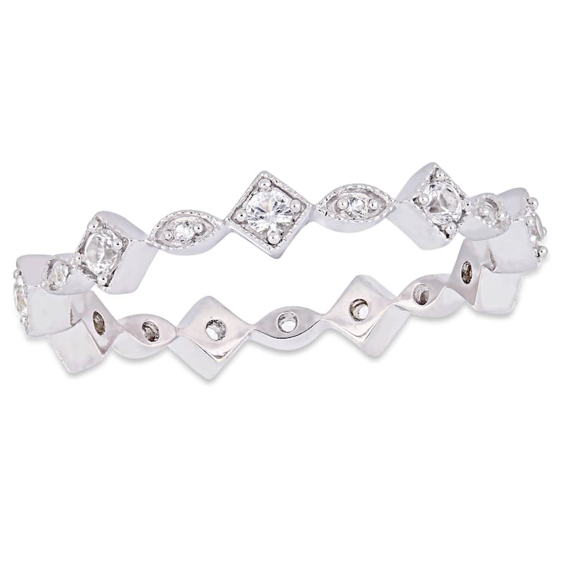Miadora 10k White Gold Created White Sapphire Stackable Infinity Eternity Band