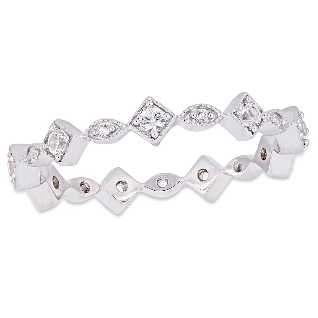 Miadora 10k White Gold Created White Sapphire Stackable Infinity Eternity Band