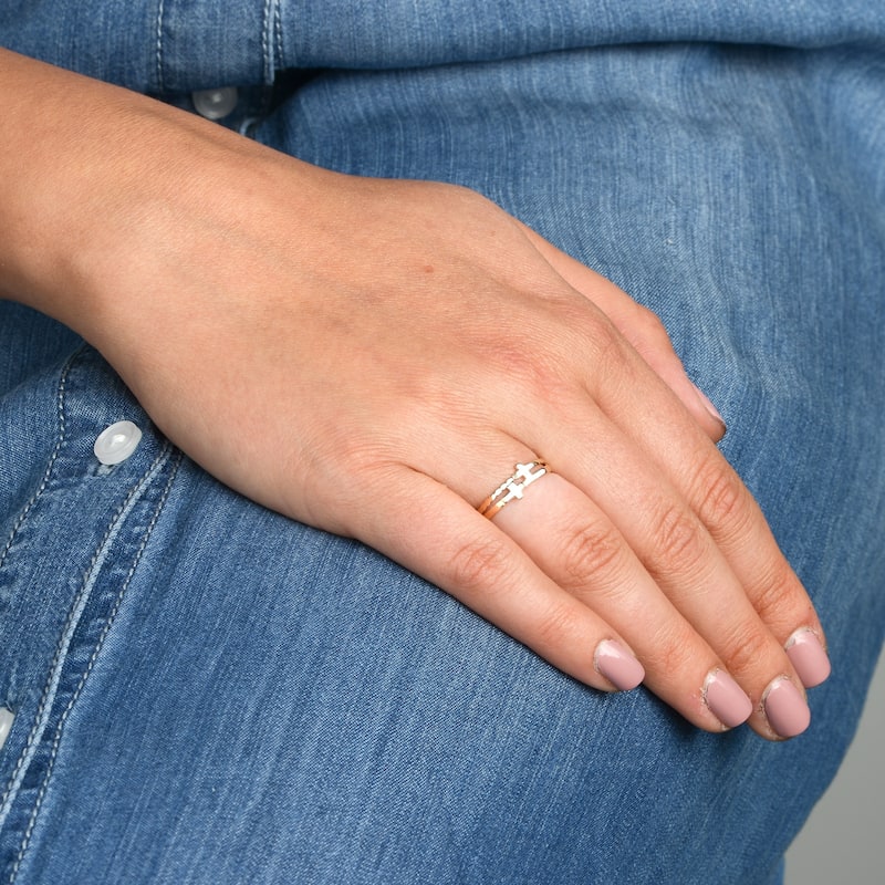 14k Yellow Gold Double Cross Ring
