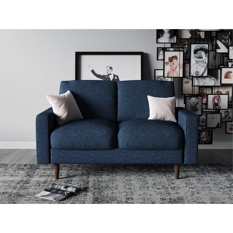Danger 2 Seat Brown Upholstered Loveseat - Blue - Arm Chairs