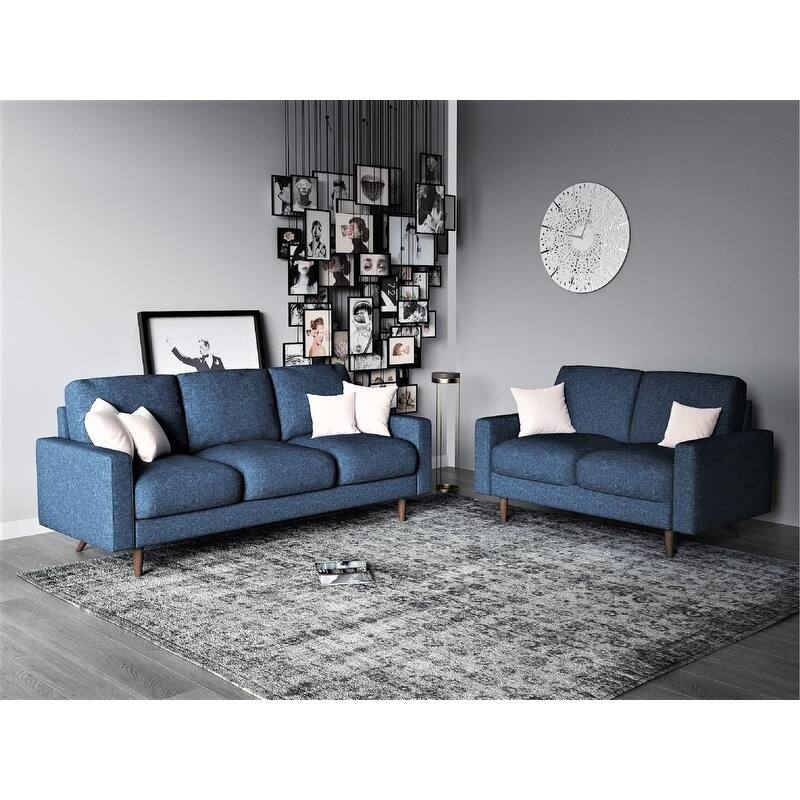 Macsen 2 Piece Living Room Set - Arm Chairs - Blue - Pillow Back/Cushion Back