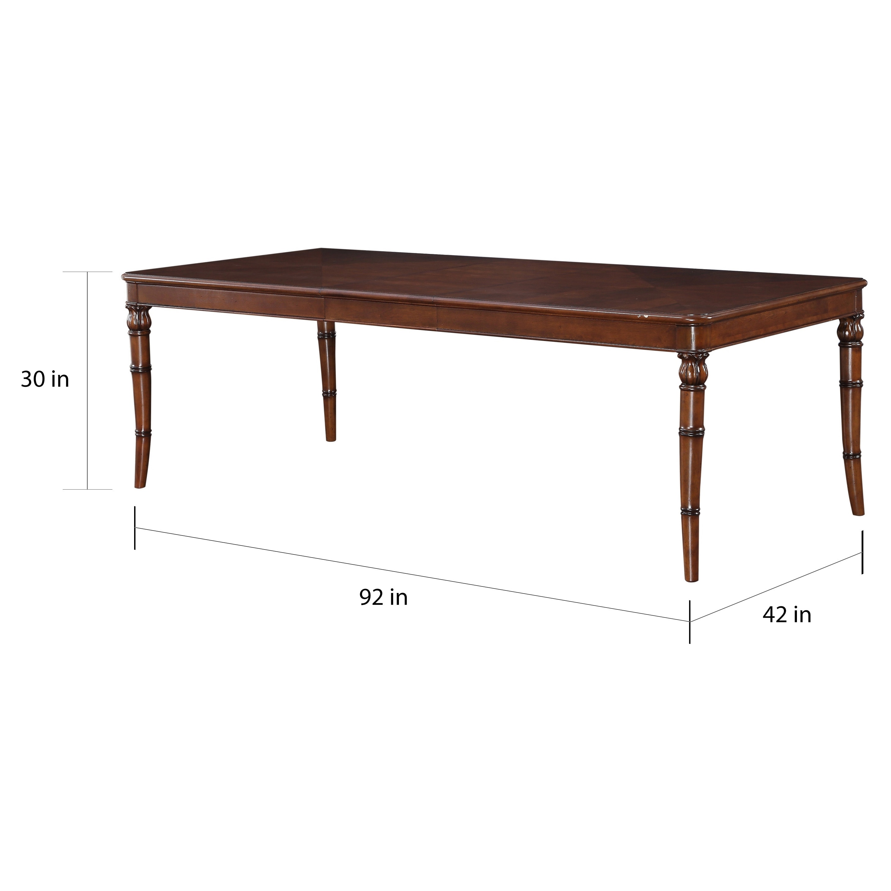 Side view of the rectangular dining table with dimensions 92 in long by 42 in wide.