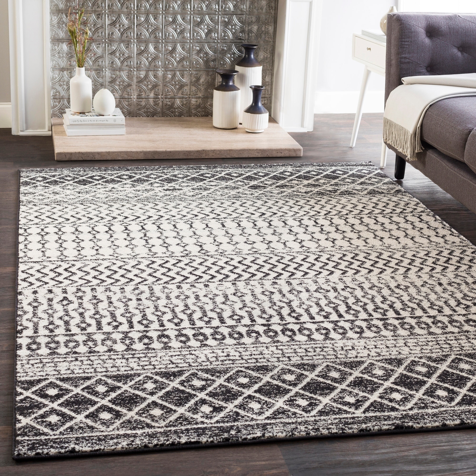 E Black White Bohemian Area Rug 9 3 X 12 6 E Black White Bohemian Area Rug 9 3 X 12 6