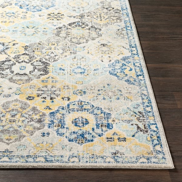 Irises Blue Yellow Vintage Traditional Area Rug 2 X 3 Yellow Vintage Traditional Area Rug