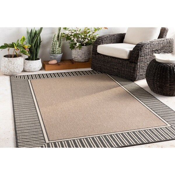 Grayson Camel Bordered Indoor Outdoor Area Rug 6 X