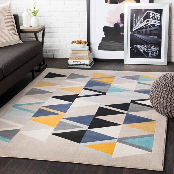 Everleigh Aqua Mid-Century Geometric Area Rug - 5'3" x 7'3"