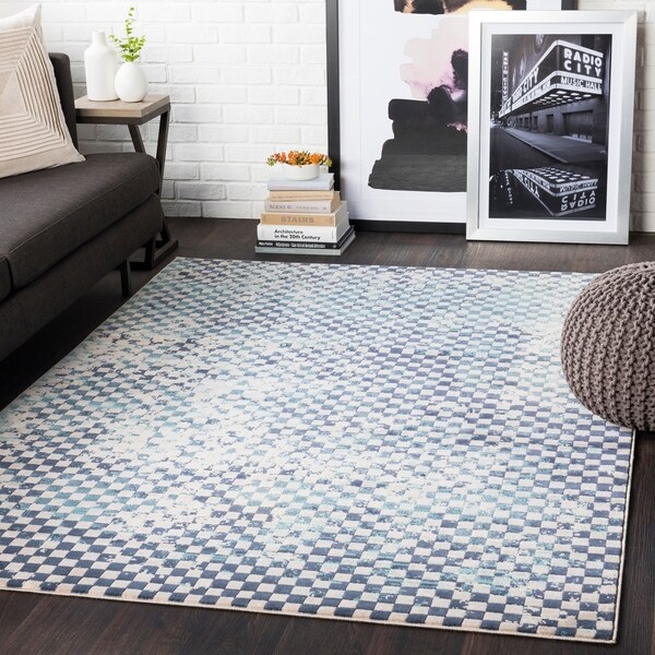 Hendrix Aqua & Charcoal Distressed Geometric Area Rug - 5'3" x 7'3"
