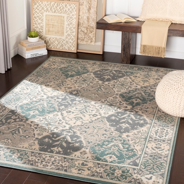 Cooper Teal & Light Grey Traditional Medallion Area Rug - 5'3" x 7'3"
