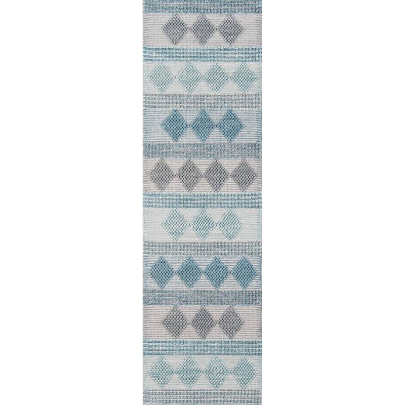 Momeni Andes Hand Woven Wool and Viscose Contemporary Geometric Area Rug. - 2'3" x 8' Runner - Blue