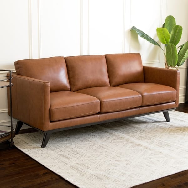 Shop Abbyson Woodstock Camel Mid Century Top Grain Leather