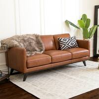 Abbyson Woodstock Camel Mid Century Top Grain Leather Sofa