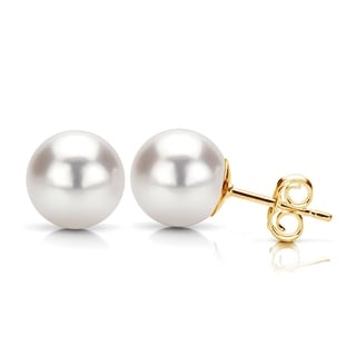 AAA 7-8mm real natural Akoya white round pearl earrings 14k Yellow Gold AAA 7-8mm real natural Akoya white round pearl earrings 14k Yellow Gold
