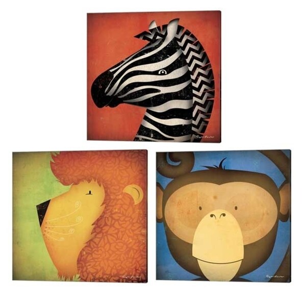 Ryan Fowler 'Lion, Monkey & Zebra WOW' Canvas Art (Set of 3)