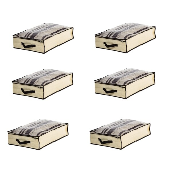 6 Pack Under Bed Storage Bag Container With Handle Foldable 6 Pack Under Bed Storage Bag Container With Handle Foldable Home Organizer Beige On Free Shipping Orders Over 45 22800299